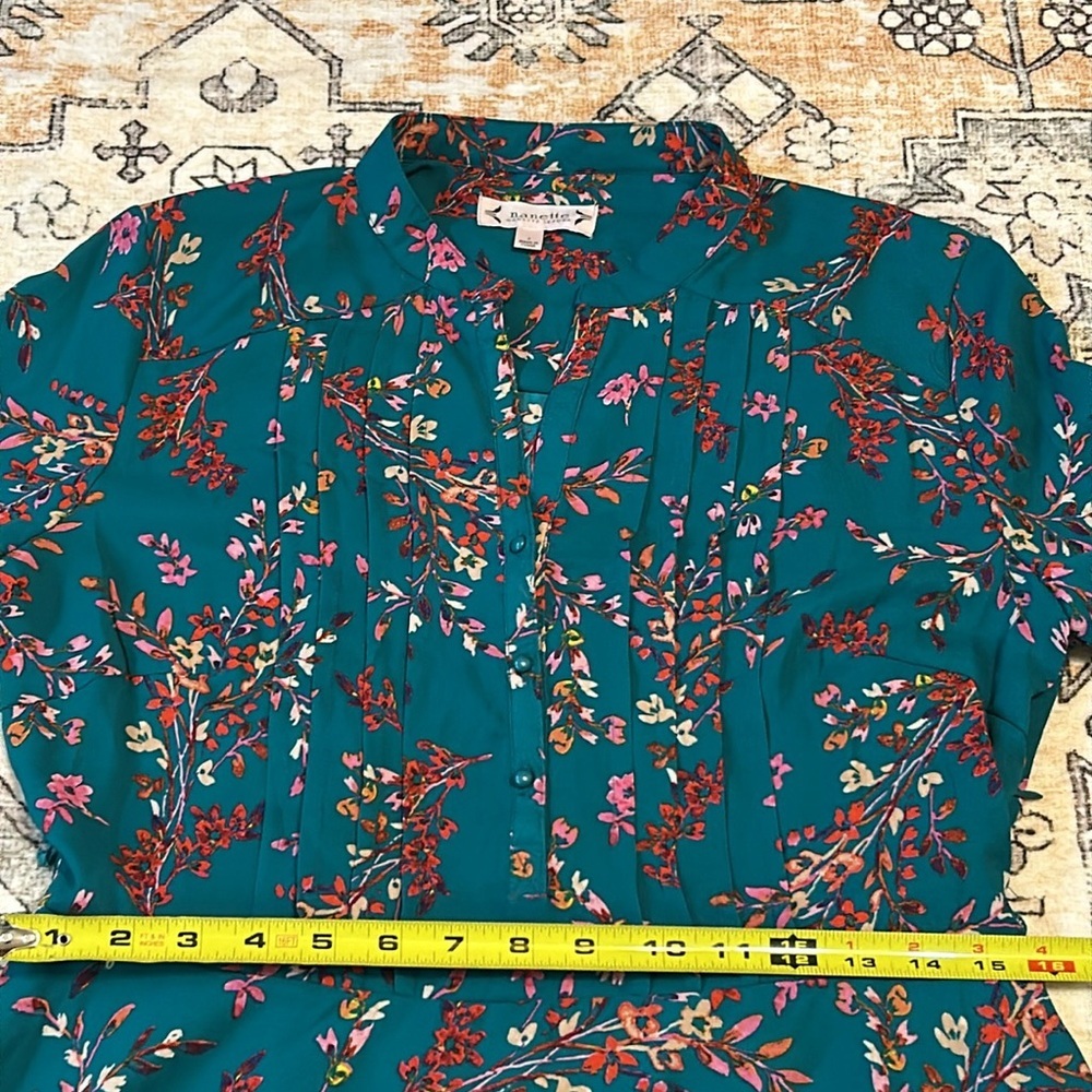NWT NANETTE by NANETTE LEPORE 6 teal fit & flare midi L-sleeve floral dress - Picture 6 of 14